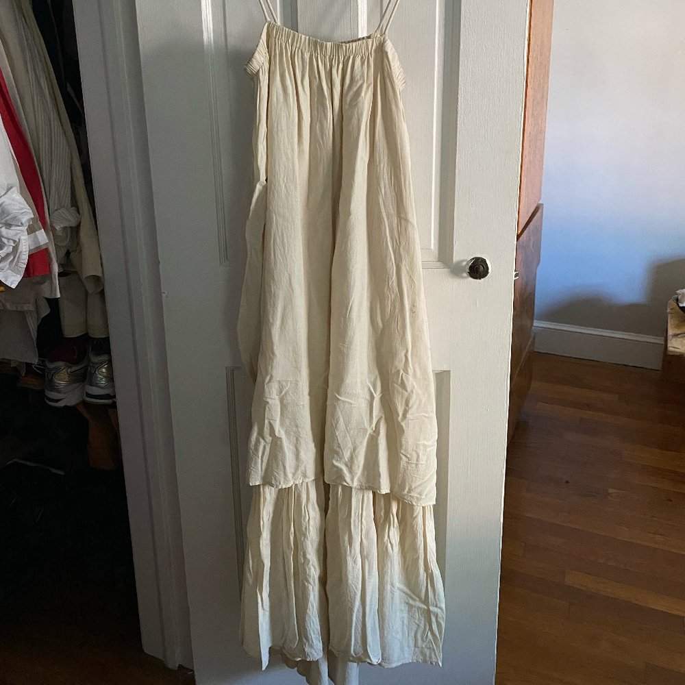 Black Crane Square Neckline Cami Dress Cream Medium